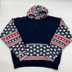 JON LAUREN Men’s M Unisex Hoodie‎ Flag Stars & Stripes Sweatshirt Patriotic